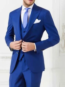 Gaismas Royal Blue Slim Uzvalki, Kāzu Uzvalki Vīriešiem Pasūtījuma Šūtu Uzvalku,Pasūtījuma Uzvalks Vīriešiem, Kāzu Uzvalki 2020. Gadam Kostīmu Homme Mariage Bleu