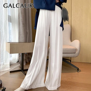GALCAUR Elegants Balts Sieviešu Bikses ar Augstu Vidukli Ilgi Taisni Elastīgs korejas Sieviešu Bikses 