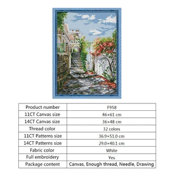 Garden Villa Cross Stitch rakstus, Ainavu Glezniecība Aida Audumu, Izšūšanas Komplektu 14CT 11CT Apdrukāta Kanvas DMC DIY Rokdarbi