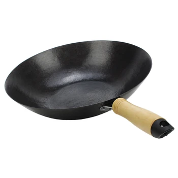 Gatavošanas wok čuguna cepšanas panna tērauda dziļā wok panna virtuves virtuves pot nav laka Nav stick balck spīdīgu ķīnas panna wok