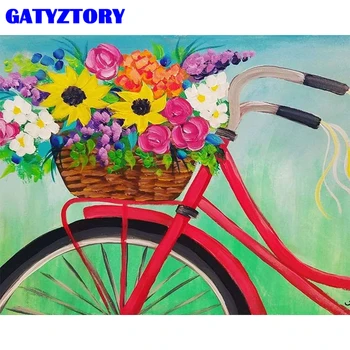 GATYZTORY Rāmis Ziedu velosipēdu DIY Krāsošana Ar Numuriem, Mūsdienīga Sienas Māksla, Gleznas, Ko Numuri Pieaugušajiem, Mājas Sienas Dekoriem Mākslas darbu