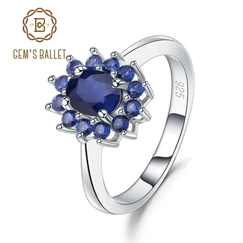 Gem Balets 1.89 Ct Dabas Blue Sapphire Gemstones Gredzens 925 Sterling Sudraba Vintage Gredzeni, Ziedi Sievietēm Dāvanu Smalkas Rotaslietas