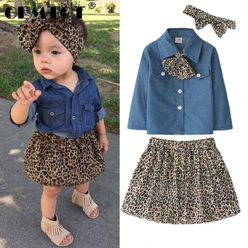 GEMTOT Bērnu uzvalks 2019 ins sprādzienu modeļiem vasarā jaunas meitenes tērps imitācija džinsa krekls leopard īsi svārki divu gabalu