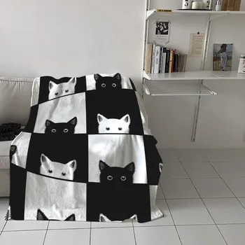 Geometic Melns Balts Kaķis Segu Unisex Bērniem Bedchamber Dīvāna Pārklājs Met Vāciņu, Izturīgs, Silts, Mājīgs Segas Segas