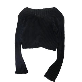 GLAUKE zaudēt īsā džemperi sievietes temperamentu liecina, plānas trikotāžas top modes gadījuma Pamata Džemperi, džemperi ar v-veida kakla