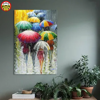 Glezna ar numuriem mākslas krāsa ar numuru DIY ainavu lietainā dienā lietus jumta, jumta dekompresijas krāsošana dzīvojamā istaba