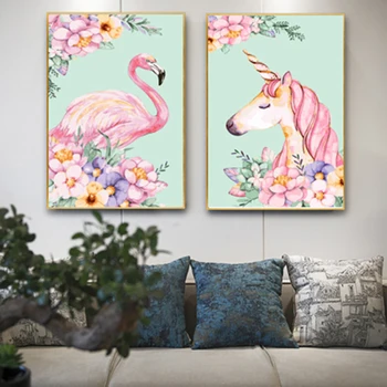 Glezna Numuru DIY Bildes Pēc Numuriem, Flamingo un Vienradži Zīmējumu Uz Audekla ar Roku Apgleznoti Gleznas, Mākslas Mājas Apdare