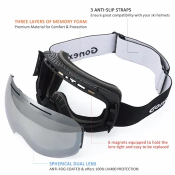 Gonex 2019 Magnētisko OTG Slēpošanas Brilles sniega Dēli, Slēpošanas Brilles Brilles Vīrieši Sievietes UV400 Aizsardzība Anti-Miglas Maināmu Objektīvu