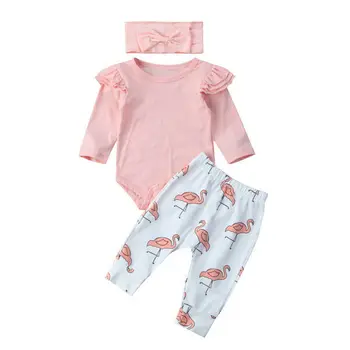 Goocheer Cute bērnu Bērnu Zēniem Romper Peld Piedurknēm Topi+Garās Bikses Flamingo+Bowknot Galvu 3PCS Pavasara Rudens Apģērbu Komplekts