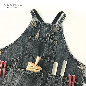GOOPEEG eksporta kvalitātes dizaineru modes džinsa auduma priekšauts kokvilnas frizētava šefpavārs rīki, mājsaimniecības mākslas studentu glezniecības pasūtījuma LOGO