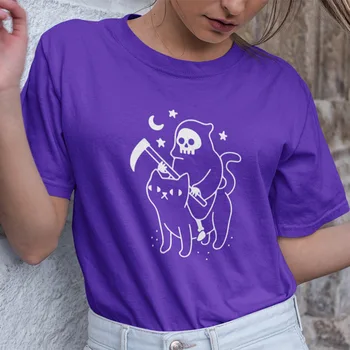 Gost Galvaskausa Cat T Kreklu Radošā Dizaina Sievietēm ar Īsām Piedurknēm Krekls Mīksta Kokvilnas Vasaras Topi Funny Girl ES Size Drēbes