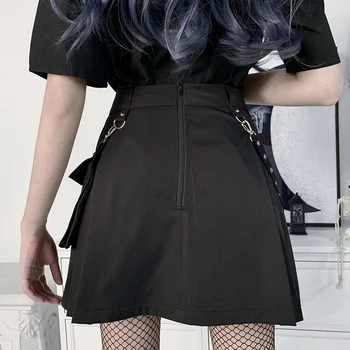Gothblack Streetwear Augsta Vidukļa Tīrtoņa Krāsu Svārki Gothic Sieviešu Punk Salaist Ķēdes Rīki-Line Svārki Sieviešu 2020. Gadam Puse Svārki