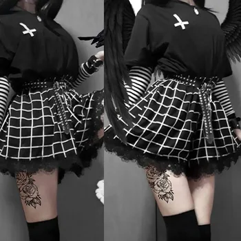 Gothic Harajuku Bikses Sieviešu Sexy Mežģīņu Pleds Augsto Vidukli, Melna balta Bikses Vaļīgas, Streetwear, Cēloņu Vasarā Ir 2021. Hipster Modes