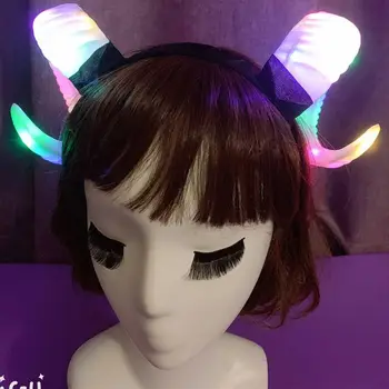 Gothic Sieviešu Antilopju Ragu Aitu Galvas LED Kvēlojošs Puse Matu Stīpas indikators Mirgo Cosplay Halloween Velna Kostīms, Aksesuāri