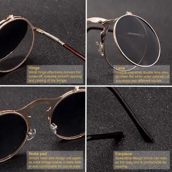 Gothic Steampunk Apaļas Metāla Spoguļa Rāmja Saulesbrilles, Vīriešu, Sieviešu Vintage Classic Flip Saulesbrilles Zīmola Dizainere 2020 Jaunas