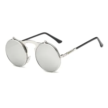 Gothic Steampunk Apaļas Metāla Spoguļa Rāmja Saulesbrilles, Vīriešu, Sieviešu Vintage Classic Flip Saulesbrilles Zīmola Dizainere 2020 Jaunas
