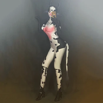 Govs Modelis Baltā Jumpsuit Sieviešu Dejotājs Bārs Parādīt Rave Valkāt Dzīvnieku Kostīmi Cosplay Zeķes Valkāt Prom Svinēt Apģērbs DNV13076