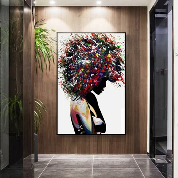 Grafiti Mākslas Melnā Sieviete Audekla Gleznas Pie Sienas Plakāti Un Izdrukas Āfrikas Sieviete Sienas Mūsdienu Mākslas Bildes Mājas Dizains