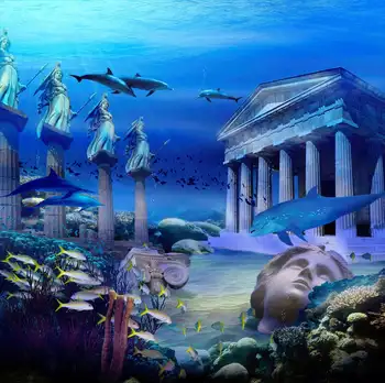 Grecian Atlantis Delfīnu Palace Reāli Zemūdens Blue Coral foto fons Vinila audums Datora drukāt puse fona