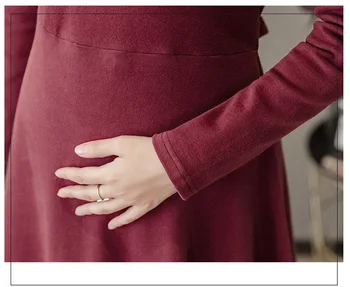 Grūtniecēm rudens un ziemas apģērbu, jaunu augsto kaklu sieviešu karstā mamma grūtniecības vienkrāsainu kokvilnas kleitu modes babydoll kleita
