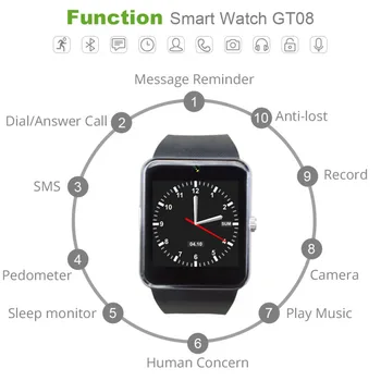 GT08 Smart Watch Pulksteņa Sinhronizācijas Iesniedzējs Atbalsta Sim TF Karte Bluetooth Android Tālrunis Smartwatch Sakausējuma Smartwatch 1yw