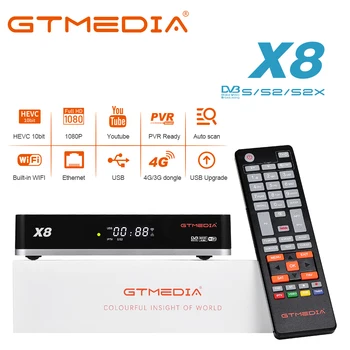 GTmedia X8 DVB-S/S2/S2X Iebūvēts 2.4 G WiFi Atbalsts BISS auto roll Pilna PowerVu WebTV un VCM/ACM/multi-stream/T2-MI AVS+