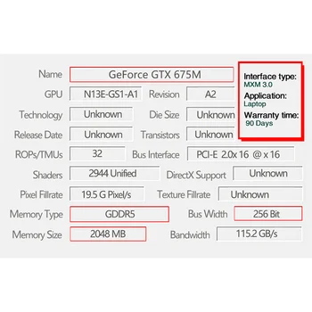 GTX675M GTX 675M GDDR5 2GB N13E-GS1-A1 Graphics Video Karti Par Dell Alienware M6700 M6800 M15X M17X R2 R3 R4 M18X R2 Testa OK