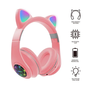 Gudrs Kaķis Austiņas Bezvadu Austiņas Muisc Stereo Bluetooth Austiņas Ar Mikrofonu Bērniem Meitu, Skaļruņus, Austiņas Dāvanu