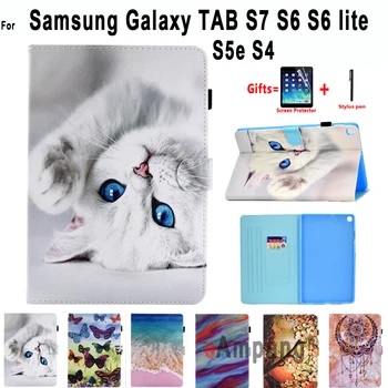 Gudrs Kaķis Case for Samsung Galaxy Tab S7 11 S6 Lite 10.4 S5E S4 10.5 T870 Tablete Karikatūra Smart Soft Triecienizturīgs Vāks Būtiska Capa