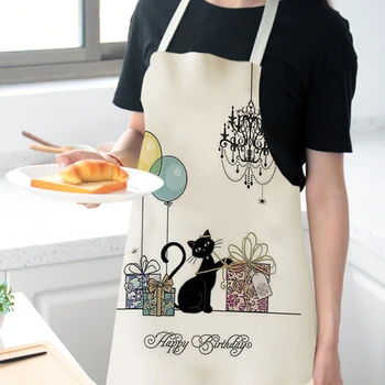 Gudrs Kaķis Priekšauts Sievietēm Virtuvē Cooking, Tīrīšanas, Higiēnas Karikatūras Iespiesti Vienkāršība Pinafore Priekšauts Sadzīves