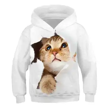 Gudrs kaķis ārā no drēbēm 3D iespiesti pelēkā vārna zēns pelēkā vārna meitene topi dzīvnieku rakstu rudens plānas bērnu apģērbs sporta krekls