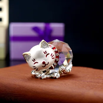 Gudrs Metāla Crystal Cat Talismans Amatniecības Miniatūras Stikla Suvenīri Dzīvnieku Statuja Laimīgs Kaķis Kristāla Figūriņas Mājās, Kāzu Dekori