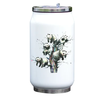 Gudrs Panda Drukāšanas Nerūsējošā Tērauda Vakuuma Izolētas Ūdens Pudele | hermētiskam Dubultu Sienu Cola Formas Ūdens Var ar Salmiņu