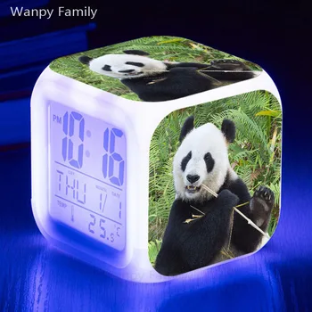 Gudrs Panda Modinātājs 7 Krāsu Mirdzošu LED Lielais Ekrāns Bērniem Multifunctio Touch Sensoru Elektroniskā Ciparu Pulkstenis