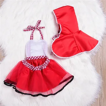 Gudrs Toddler Cosplay Baby Meitenes Tilla Kleita Little Red Riding Hood Komplekts Mežģīņu Iedomātā Kleita+Šalle Apmetni, Apģērbs, Ziemassvētku Drēbes