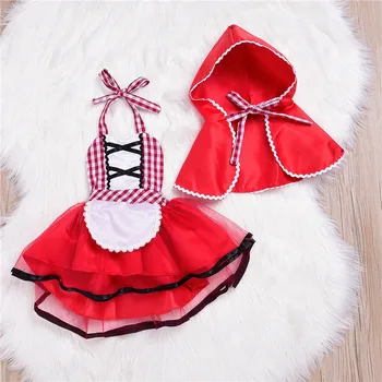 Gudrs Toddler Cosplay Baby Meitenes Tilla Kleita Little Red Riding Hood Komplekts Mežģīņu Iedomātā Kleita+Šalle Apmetni, Apģērbs, Ziemassvētku Drēbes
