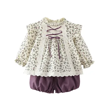 Gudrs Toddler Ziedu Bērni Topi+Bikses 2gab Apģērbu Komplekts Apģērbs Pavasara Zīdaiņu Apģērbs Apģērbam 0-4Y