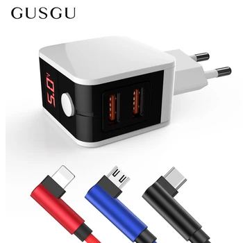 GUSGU Ciparu LED Displejs, Dual USB Lādētājs iPhone Portatīvie Smart Lādētājs Samsung Xiaomi Universālā Mobilo Telefona Kabeli