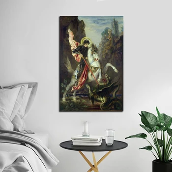 Gustavs Moreau Saint George Un Pūķis Kanvas Glezna Izdrukāt Viesistabas Mājas Apdare Mūsdienīga Sienas Māksla, Eļļas Glezna Plakāts