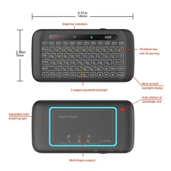 H20 2.4 GHz Bezvadu Mini Tastatūra ar Apgaismojumu Touchpad Gaisa peli IS Tieksme Tālvadības pults, lai Andorid PC