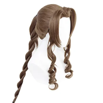 Halloween Final Fantasy VII Gainsborough Aerith Cosplay Parūka Meitene Hairpiece 100 cm Bize Sieviešu Cirtaini Bangs Matu Periwig + Vāciņš