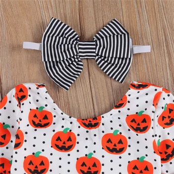 Halloween Jaundzimušo Set 3pcs Ķirbju Drukāt garām Piedurknēm T-krekls Savirmot Svārki, Galvas Baby Meiteņu Apģērbs