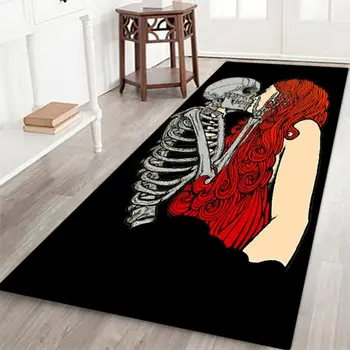 Halloween Tēmu Skelets Modelis Taisnstūra Laukums Paklājs Mīksts Flaneļa Grīdas Paklājs Paklājs Ar Neslīdošu Atpakaļ Brīvdienu Mājas Rotājumi.