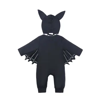 Halovīni Kostīms, Toddler Zēns Meitene Romper Ins Mazulis Smieklīgi Cepure+Bat Parūka Jumpsuit Apģērbs Mazulim Jauno Dzimis Sleepsuit Kopumā Audums