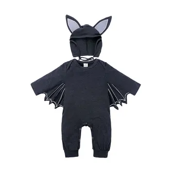 Halovīni Kostīms, Toddler Zēns Meitene Romper Ins Mazulis Smieklīgi Cepure+Bat Parūka Jumpsuit Apģērbs Mazulim Jauno Dzimis Sleepsuit Kopumā Audums