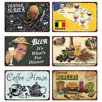 Hamburger Kafija Alus Metāla zīmju Plāksnes, Metāla Vintage Fast Food Alvas (skārda) Plāksnes Sienu Dekors Virtuves, Kafejnīca, Bārs, Klubs 20x30cm