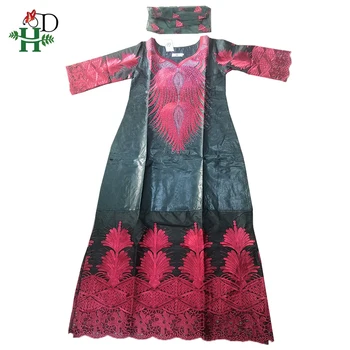 H&D izšuvumi ziedi kleitas āfrikas drēbes sievietēm tradicionālo bazin riche maxi kleita sievietēm nigērijas gele headtie