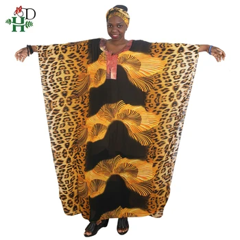H&D Āfrikas Kleitas Sieviešu Modes Jauno Āfrikas Šifona Maxi Kleita Dashiki Leopard Print Plus Lieluma Boubou Nigērijas Turban Halāti