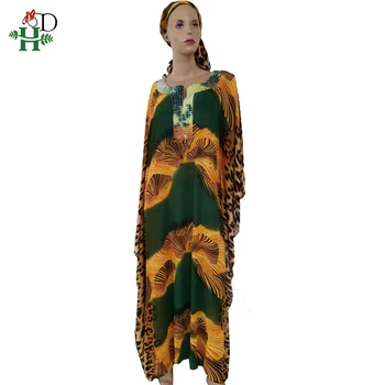 H&D Āfrikas Kleitas Sieviešu Modes Jauno Āfrikas Šifona Maxi Kleita Dashiki Leopard Print Plus Lieluma Boubou Nigērijas Turban Halāti