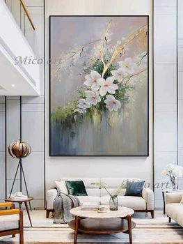Handpainted Mākslas Modern Home Dekorēšanas Sienas Attēlu Plūmju Zieds Balts Koks, Ziedu Eļļas Glezna Uz Audekla, Lai Dzīvojamā Istaba